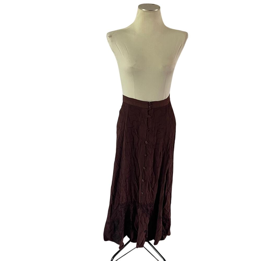 NWT Vtg Y2K 2000s Brown Embroidered Maxi Skirt Plus 2X Boho Forest Fairy Grunge
